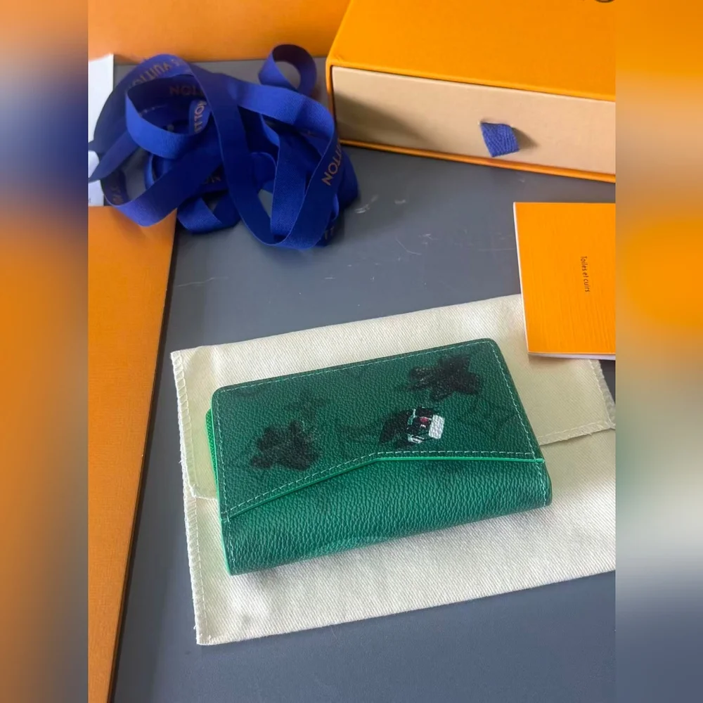 Louis Vuitton Green Monogram Compact Wallet with Floral Motif